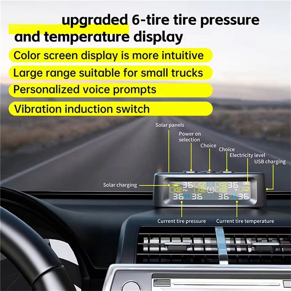 T12 TPMS Tire Pressure Monitoring System for Cars Real Time Display Solar  /  USB Charging with 4 External Sensors