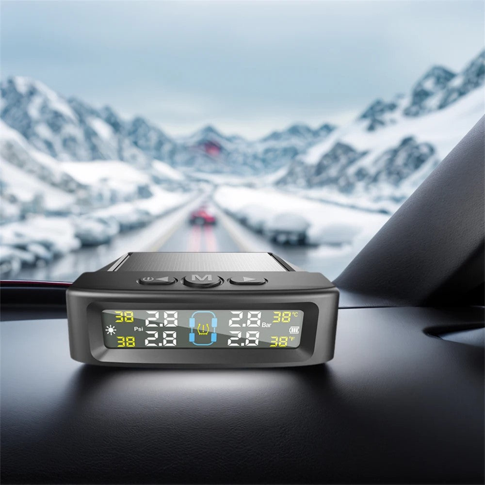 T12 TPMS Tire Pressure Monitoring System for Cars Real Time Display Solar  /  USB Charging with 4 External Sensors