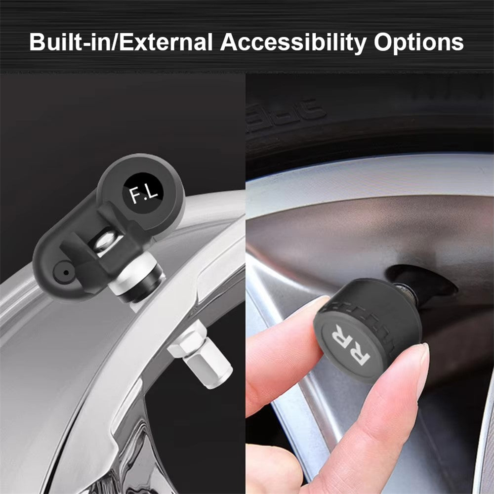 T12 TPMS däcktrycksövervakningssystem för bilar realtidsvisning solcells-/USB-laddning med 4 interna sensorer