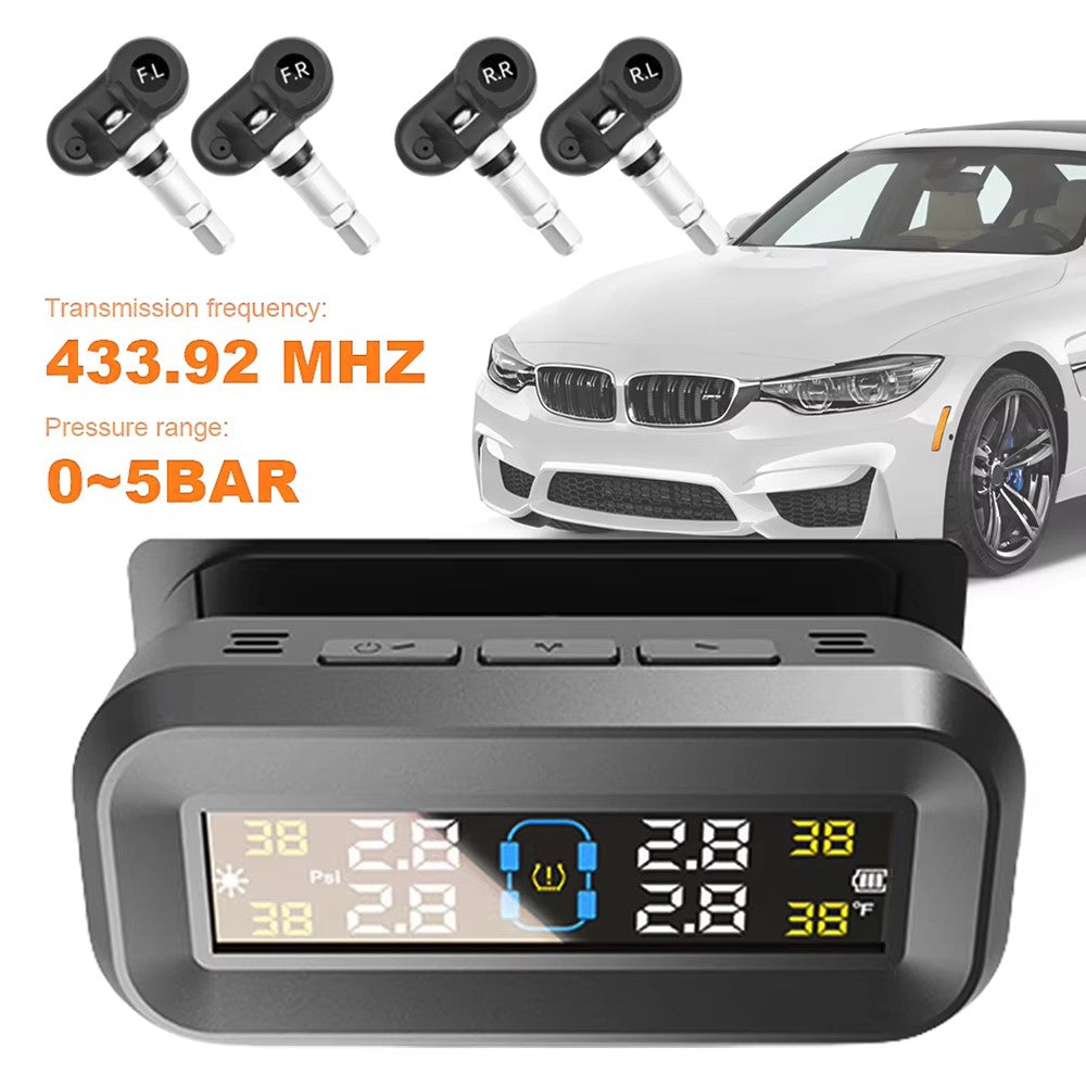 T14 Solar  /  USB Charging Tire Pressure Monitoring System Car TPMS with 4 Internal Sensors