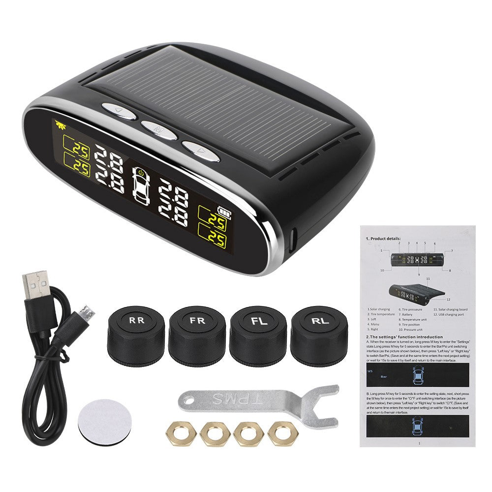 TY07 Solar Powered TPMS Wireless Car Tire Pressure Monitoring System with 4 External Sensors