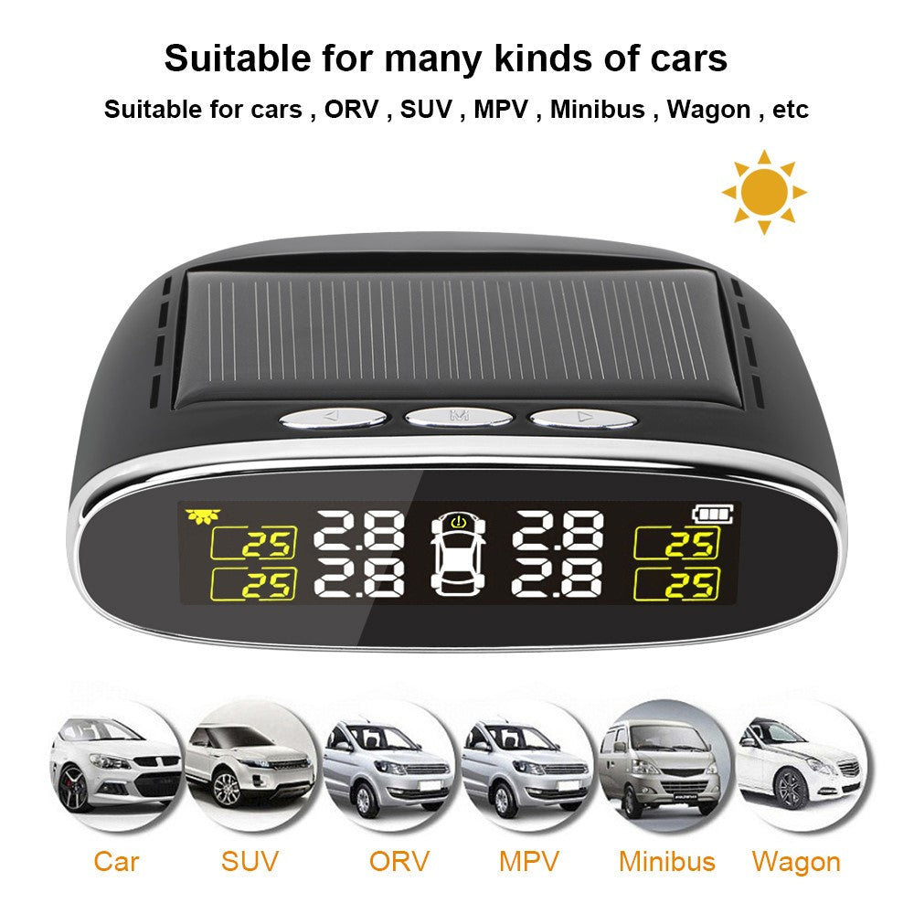 TY07 Solar Powered TPMS Wireless Car Tire Pressure Monitoring System with 4 External Sensors