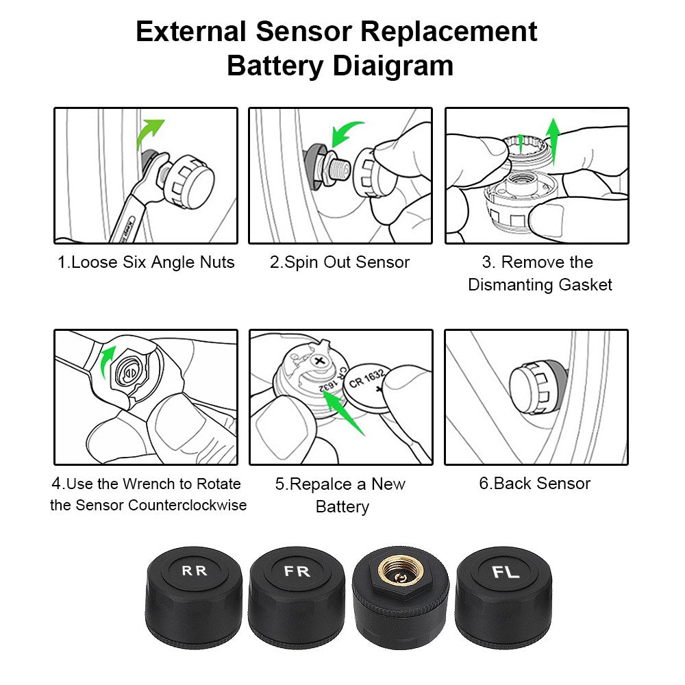 TY07 Solar Powered TPMS Wireless Car Tire Pressure Monitoring System with 4 External Sensors