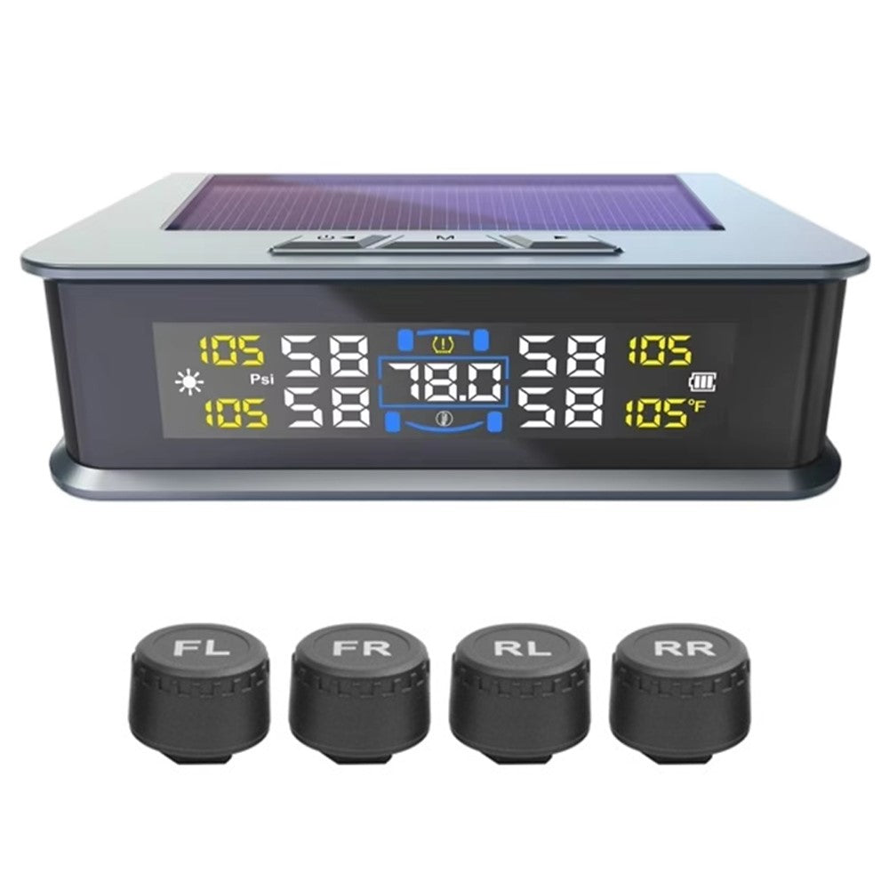 T15 Solar TPMS Car Tire Pressure Cabin Temperature Monitoring System with 4 External Sensors