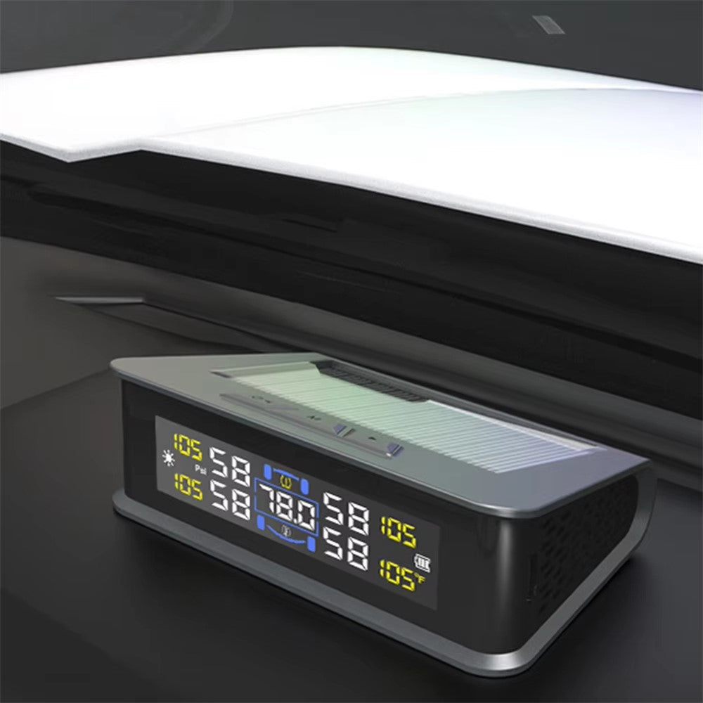 T15 Solar TPMS Car Tire Pressure Cabin Temperature Monitoring System with 4 External Sensors