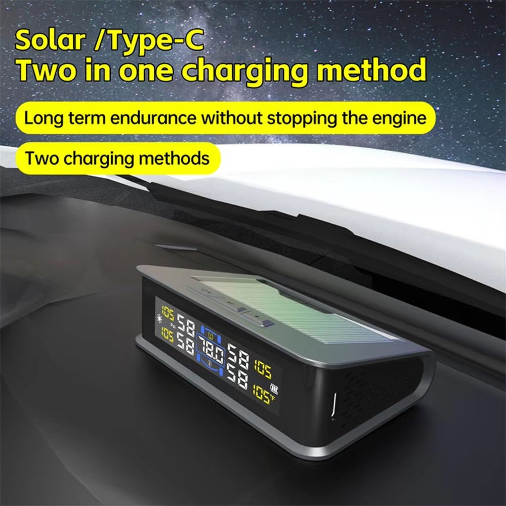 T15 Solar TPMS Car Tire Pressure Cabin Temperature Monitoring System with 4 External Sensors