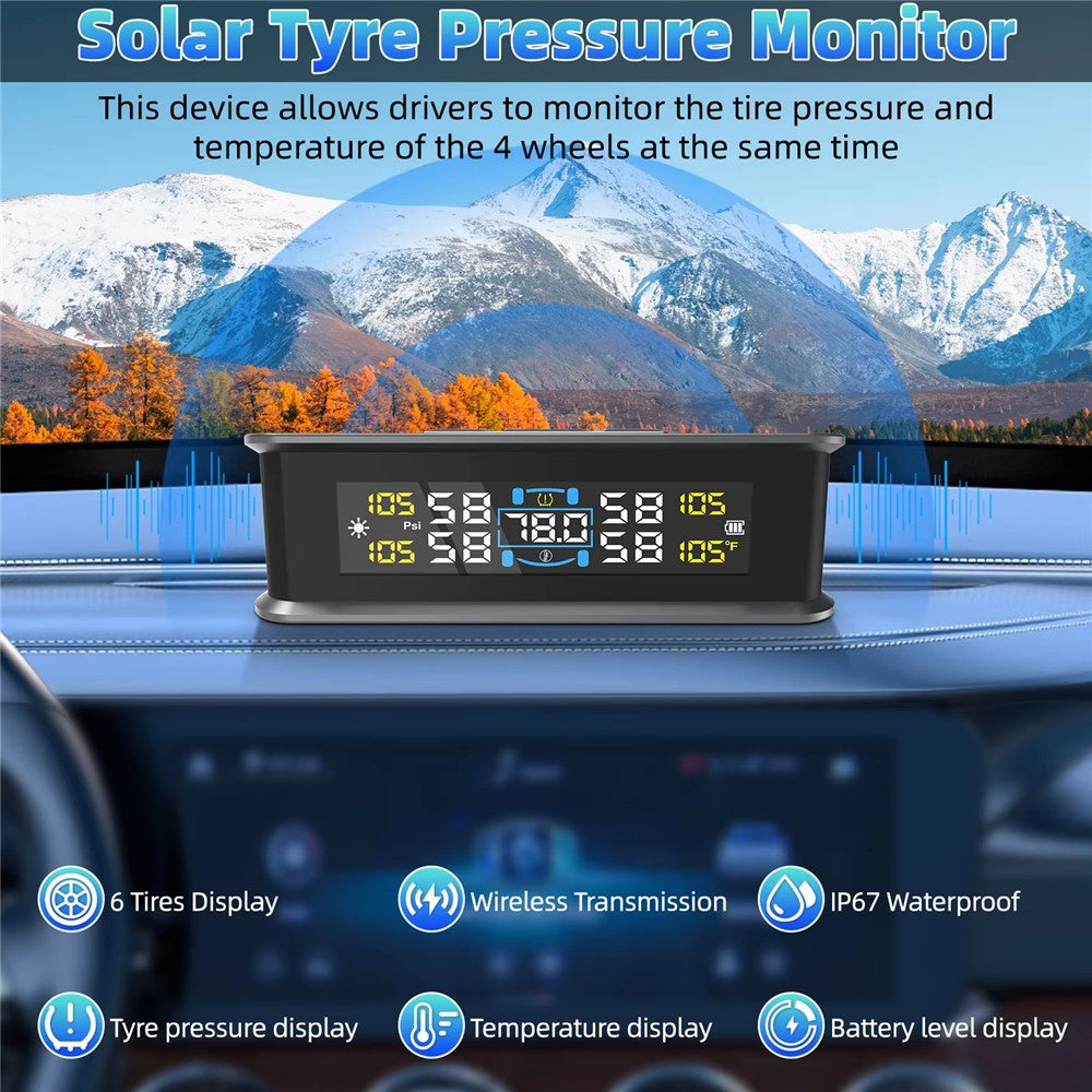 T15 Solar TPMS Car Tire Pressure Cabin Temperature Monitoring System with 4 External Sensors