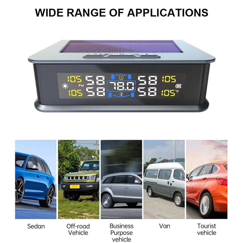 T15 Solar TPMS Car Tire Pressure Cabin Temperature Monitoring System with 4 External Sensors