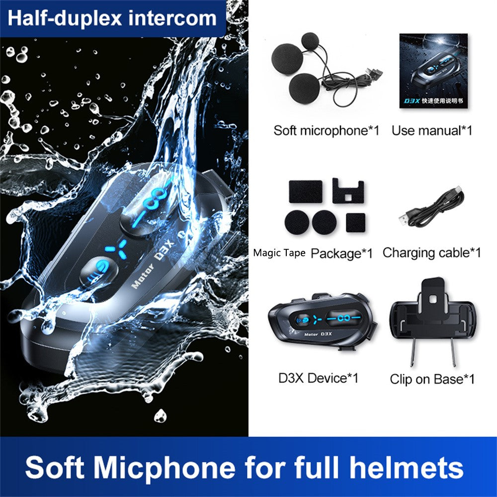 D3X For Motorcycle Helmet Bluetooth-compatible Headset 600m Half Duplex Intercom System