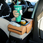 Universal Car Armrest Pad Storage Organizer PU Leather Tissue Box Central Cup Holder