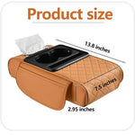 Universal Car Armrest Pad Storage Organizer PU Leather Tissue Box Central Cup Holder