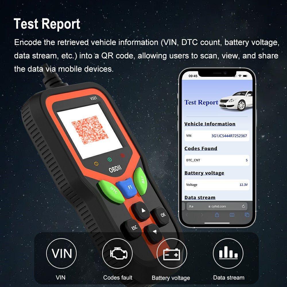V321 2.4 Inch Color Screen OBD2 Car Diagnostic Scanner Engine Code Reader Battery Health Test Tool