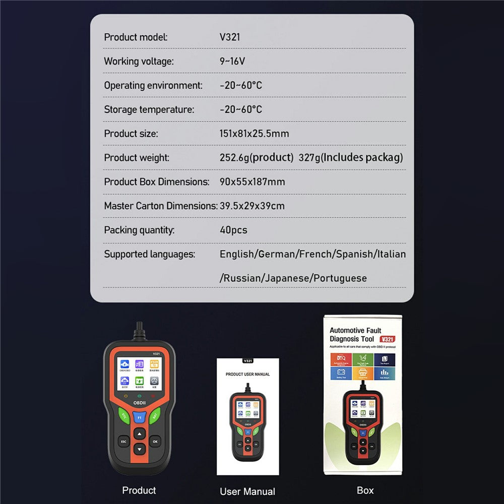 V321 2.4 Inch Color Screen OBD2 Car Diagnostic Scanner Engine Code Reader Battery Health Test Tool