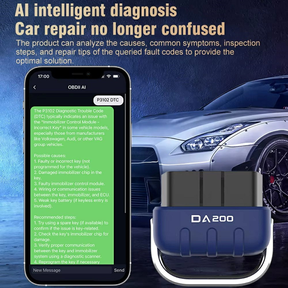 DA200 Bluetooth-compatible OBD2 Car Diagnostic Scanner Engine Fault Code Reader Vehicle Diagnostic Tool