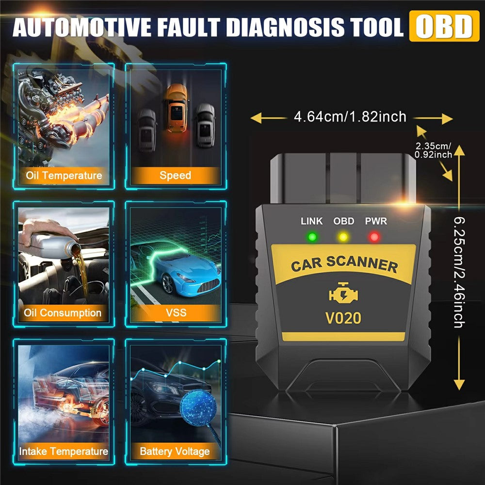 V020 Bluetooth-compatible OBD2 Scanner ELM327 Car Diagnostic Tool Battery Tester Engine Fault Code Reader