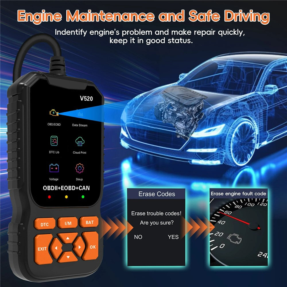 V520 2.8 Inch TFT Color Screen OBD2 Car Diagnostic Scanner for 1996 and Later Vehicles Engine Check Fault Codes Reader