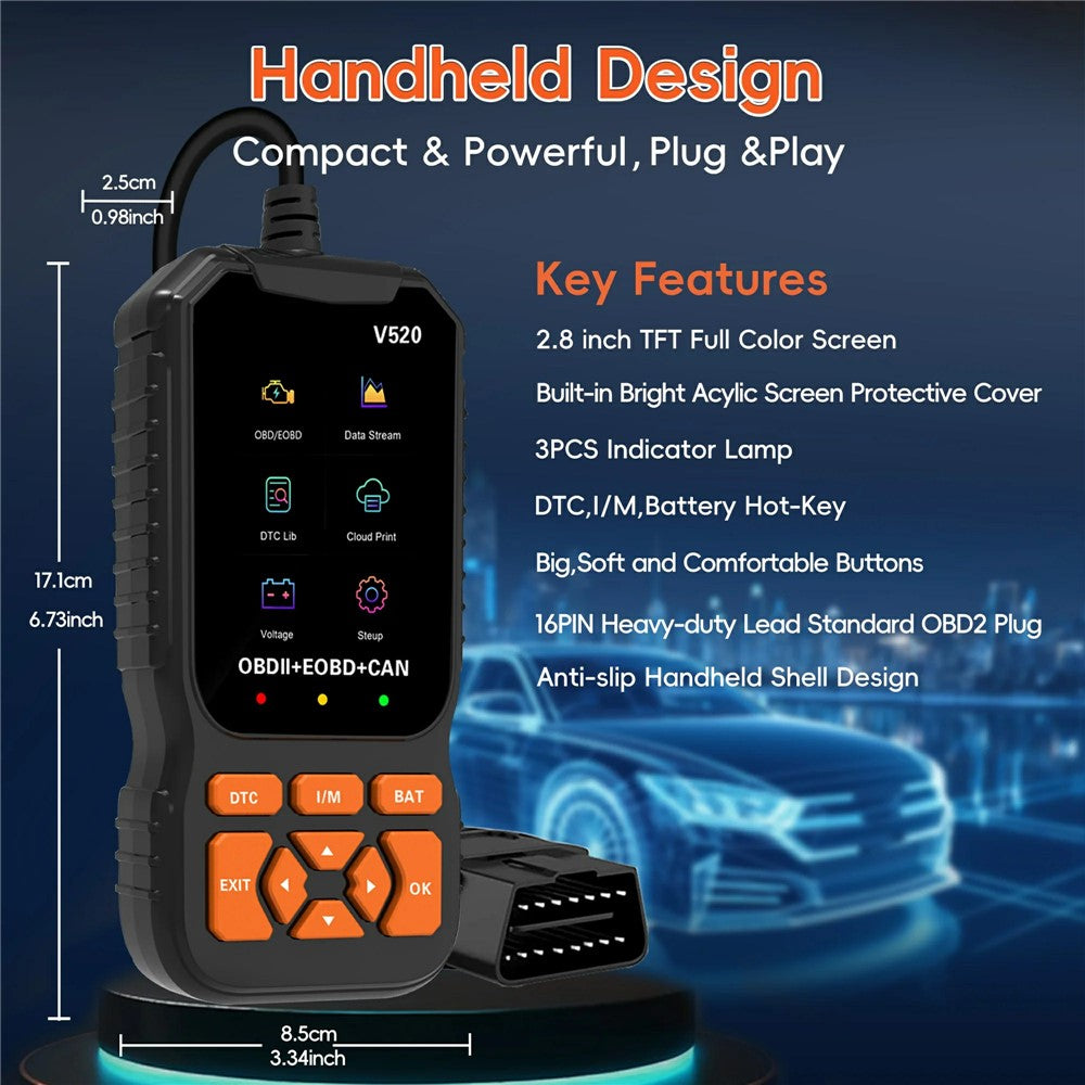 V520 2.8 Inch TFT Color Screen OBD2 Car Diagnostic Scanner for 1996 and Later Vehicles Engine Check Fault Codes Reader
