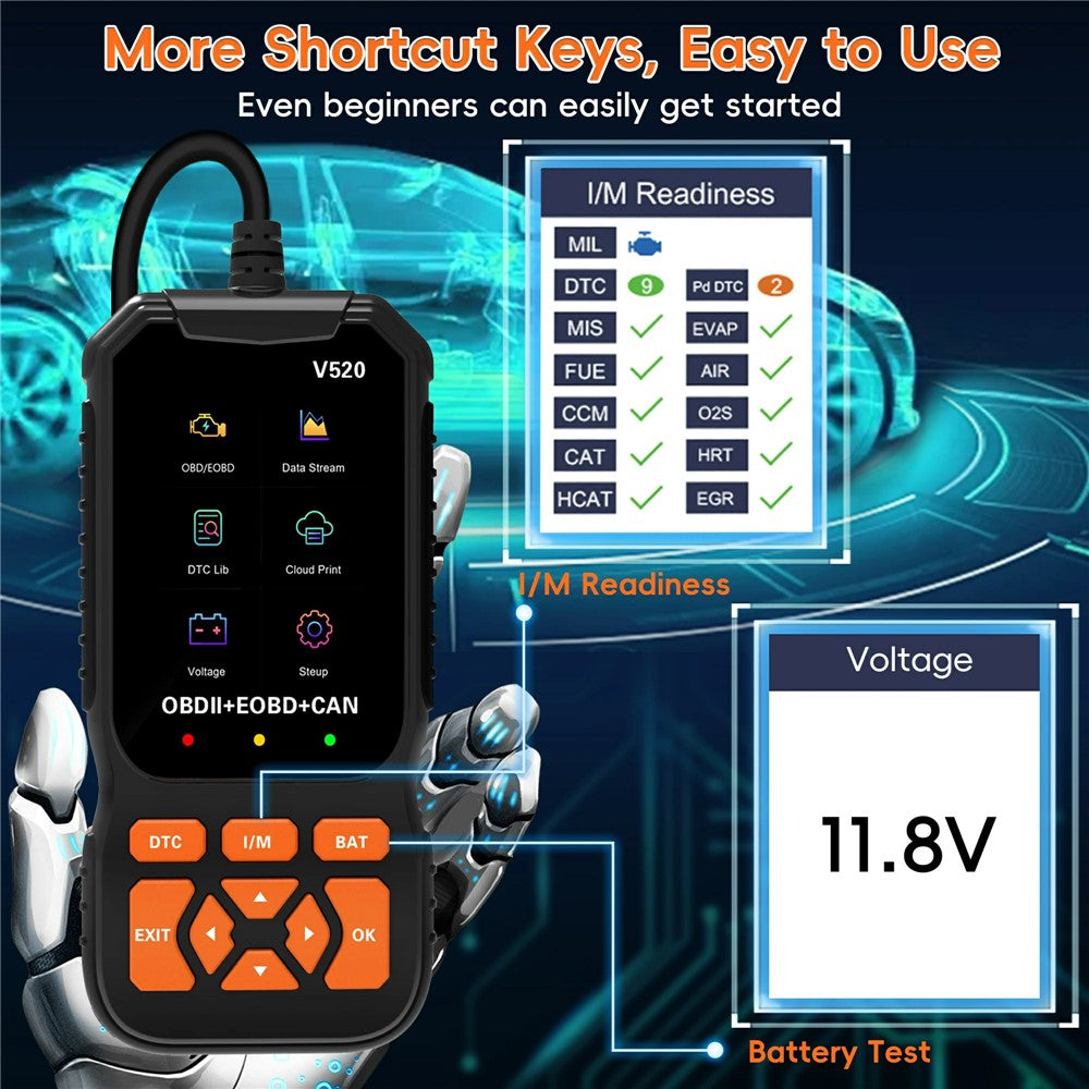 V520 2.8 Inch TFT Color Screen OBD2 Car Diagnostic Scanner for 1996 and Later Vehicles Engine Check Fault Codes Reader