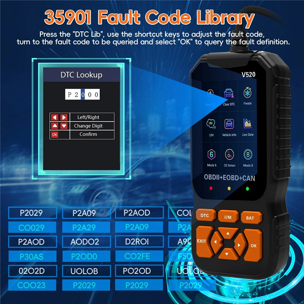V520 2.8 Inch TFT Color Screen OBD2 Car Diagnostic Scanner for 1996 and Later Vehicles Engine Check Fault Codes Reader