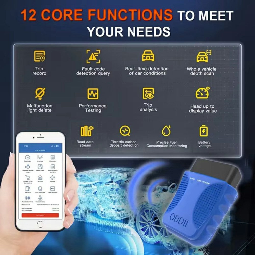 V30 OBD2 Scanner ELM327 Bluetooth-kompatibel Motordiagnosekodlæser understøtter datastrøm