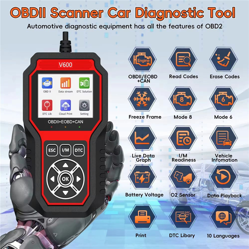 V600 OBD2 Car Diagnostic Scanner Battery Tester Engine Fault Code Reader Oxygen Sensor Diagnostic Tool