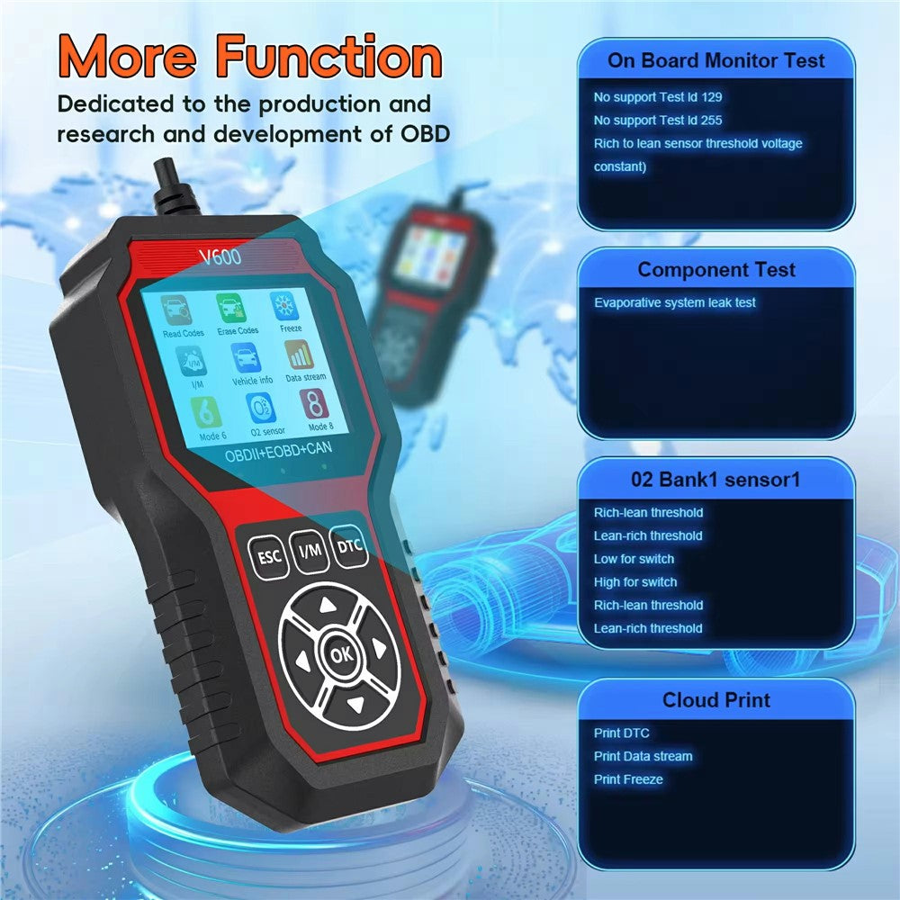 V600 OBD2 Car Diagnostic Scanner Battery Tester Engine Fault Code Reader Oxygen Sensor Diagnostic Tool
