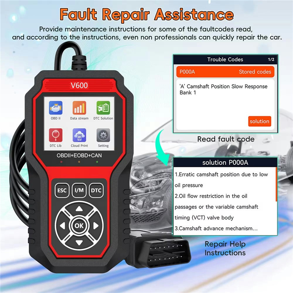 V600 OBD2 Car Diagnostic Scanner Battery Tester Engine Fault Code Reader Oxygen Sensor Diagnostic Tool