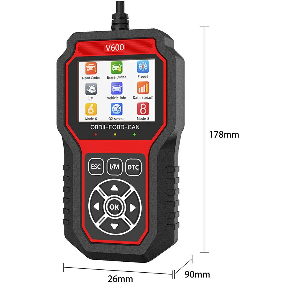 V600 OBD2 Car Diagnostic Scanner Battery Tester Engine Fault Code Reader Oxygen Sensor Diagnostic Tool
