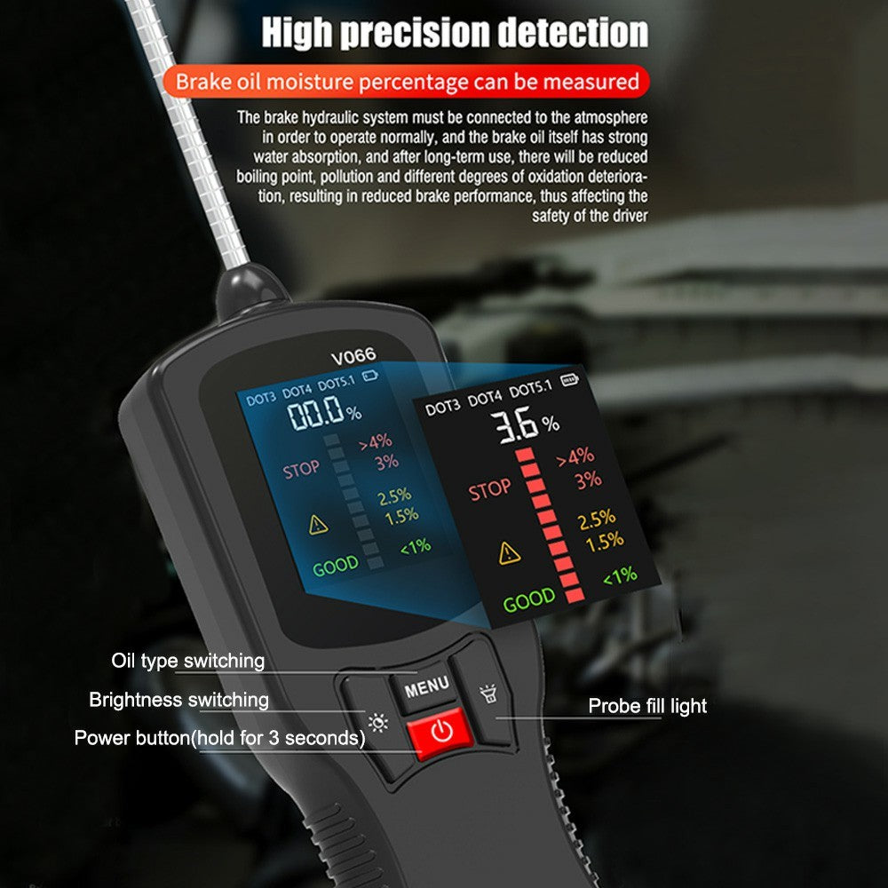 V066 Brake Fluid Tester for Car Diagnostics Water Content Measurement DOT3 DOT4 DOT5.1 Compatible