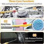 Portable Car Washing Kit with Multifunction Spray Head Soft Chenille Wash Brush Rotary Mop Automatic Foam Cleaner