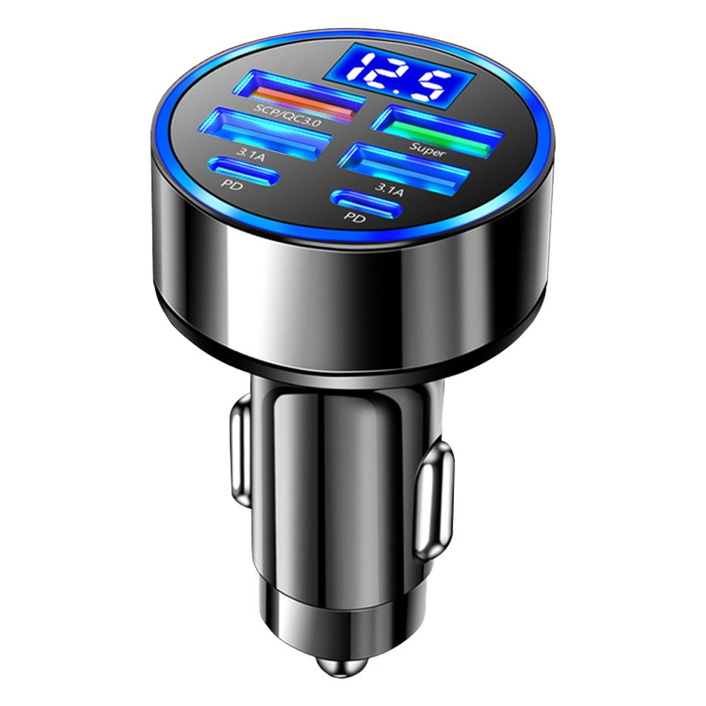 100W High Power 6-Port Car Charger PD QC3.0 Fast Charging Adapter with Voltage Display