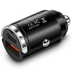 P90 3.1A 30W Fast Car Charger QC3.0 Type-C + PD USB Dual Port Charging Adapter with Pull Ring