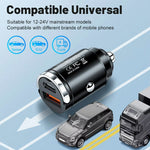 P90 3.1A 30W Fast Car Charger QC3.0 Type-C + PD USB Dual Port Charging Adapter with Pull Ring