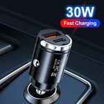 P90 3.1A 30W Fast Car Charger QC3.0 Type-C + PD USB Dual Port Charging Adapter with Pull Ring
