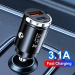 P90 3.1A 30W Fast Car Charger QC3.0 Type-C + PD USB Dual Port Charging Adapter with Pull Ring
