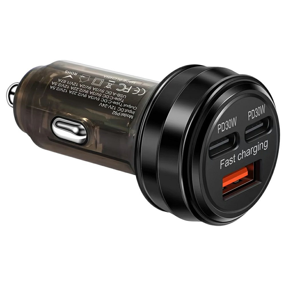 80W Car Charger 3 Ports USB + PD Type C Fast Charging Portable Cigarette Lighter Adapter
