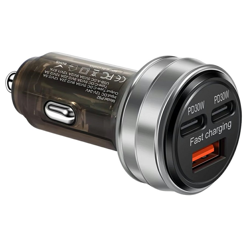 80W Car Charger 3 Ports USB + PD Type C Fast Charging Portable Cigarette Lighter Adapter