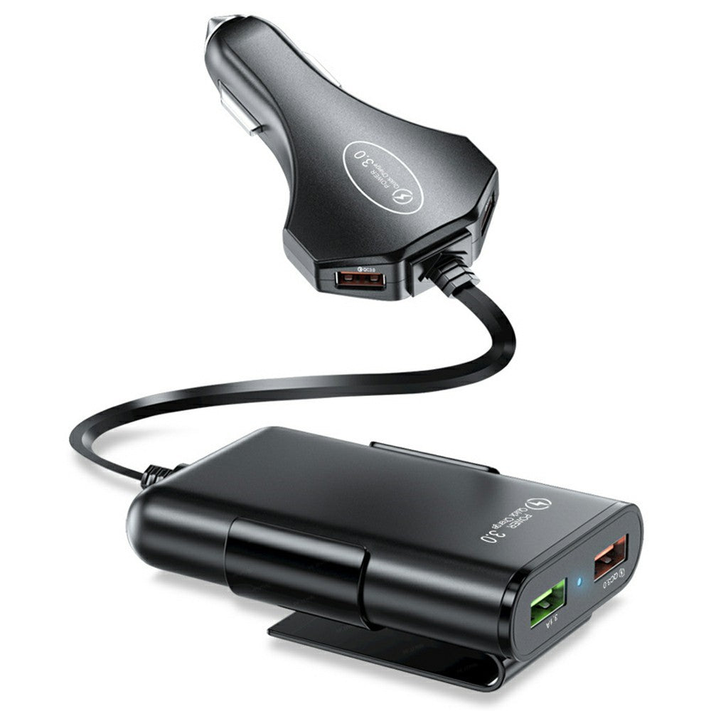 4 USB Ports Car Charger 3.1A QC3.0 Fast Charging Adapter with 5.6ft Cable for Front and Rear Seat Passengers