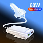 4 USB Ports Car Charger 3.1A QC3.0 Fast Charging Adapter with 5.6ft Cable for Front and Rear Seat Passengers