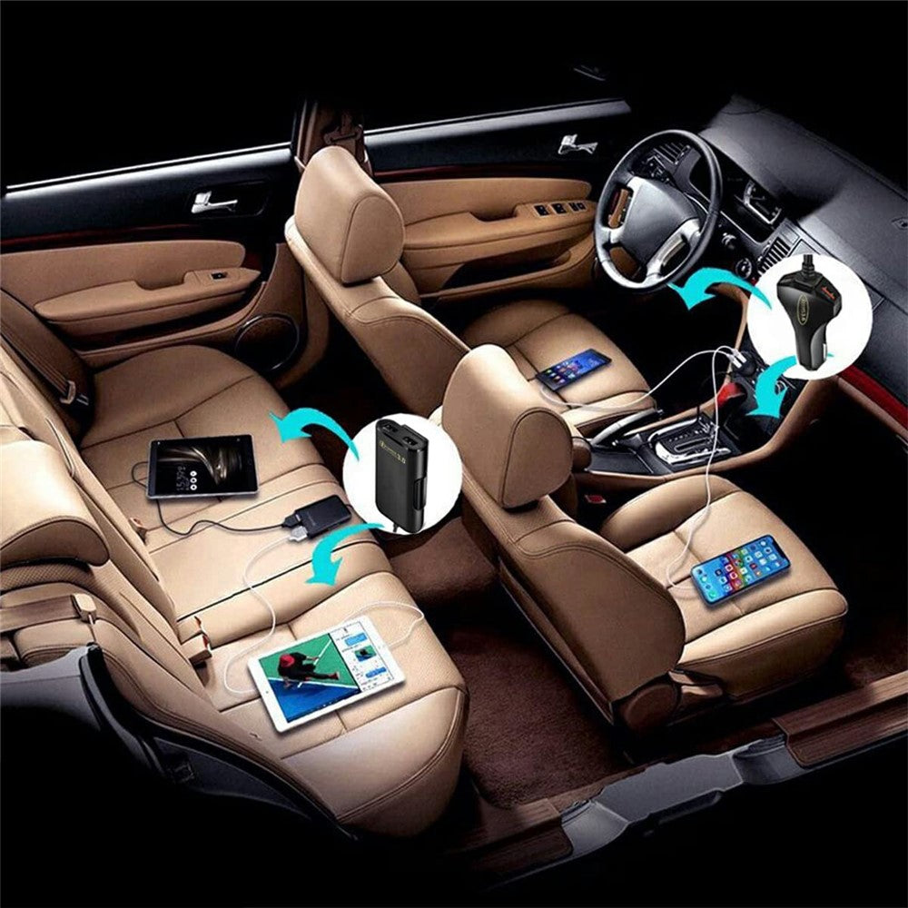 4 USB Ports Car Charger 3.1A QC3.0 Fast Charging Adapter with 5.6ft Cable for Front and Rear Seat Passengers