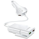 4 USB Ports Car Charger 3.1A QC3.0 Fast Charging Adapter with 5.6ft Cable for Front and Rear Seat Passengers