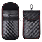 Anti Theft RFID Shielding Key Fob Protector Carbon Fiber Texture PU Leather Car Key Signal Blocking Pouch with Hook