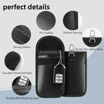 Anti Theft RFID Shielding Key Fob Protector Carbon Fiber Texture PU Leather Car Key Signal Blocking Pouch with Hook