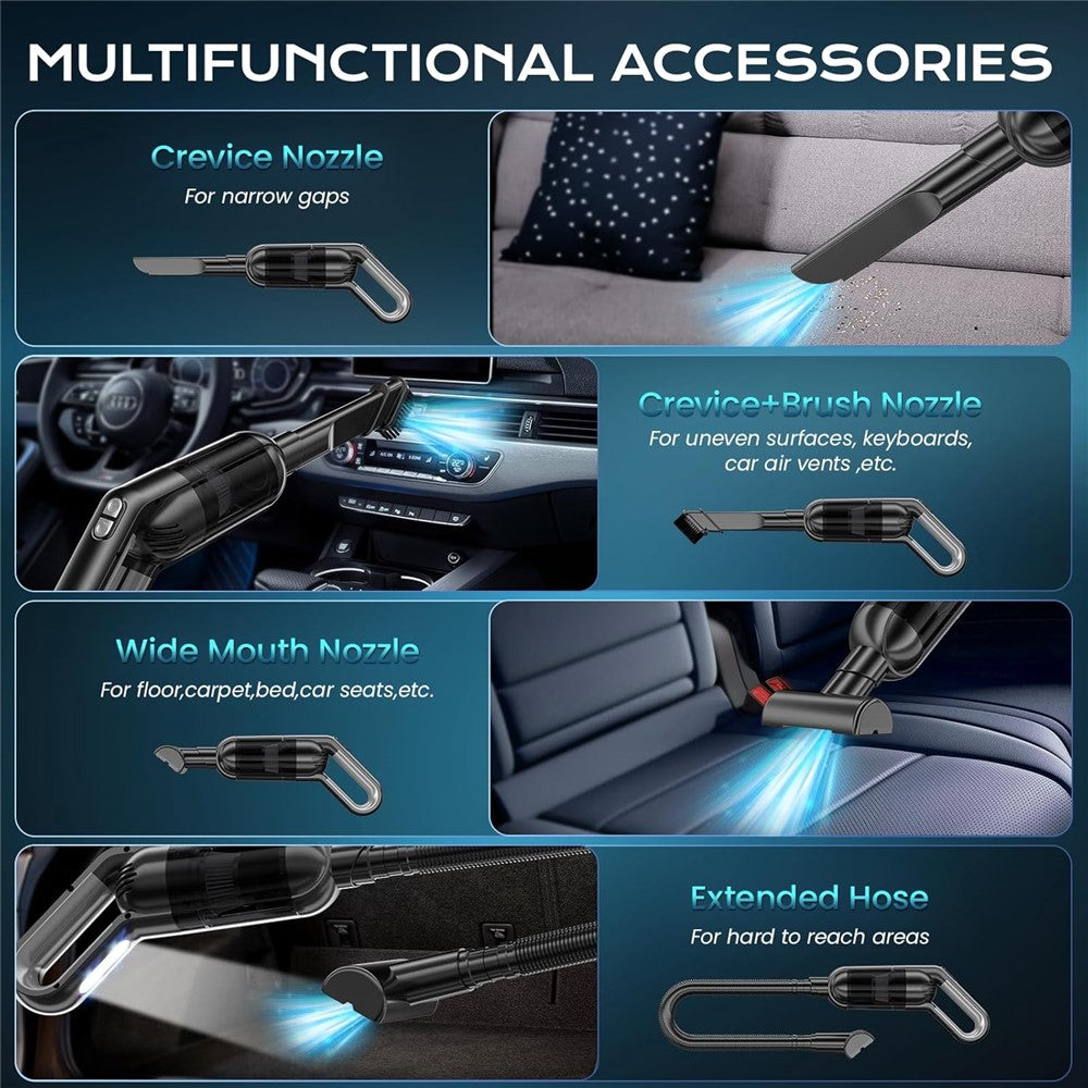 Handheld Car Vacuum Cleaner 8kPa Powerful Suction Low Noise Cordless Dust Blower with LED Light