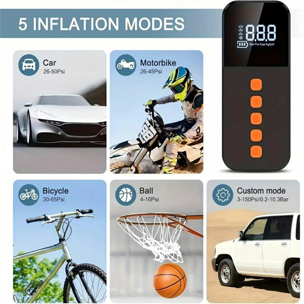 Portable Car Tire Inflator Digital Display Multifunction Wireless Electric Air Pump with LED Light