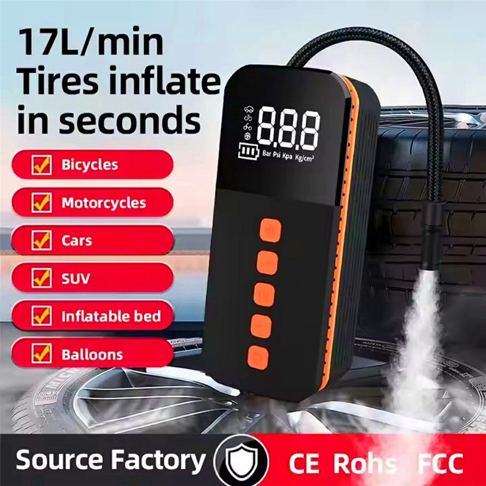 Portable Car Tire Inflator Digital Display Multifunction Wireless Electric Air Pump with LED Light