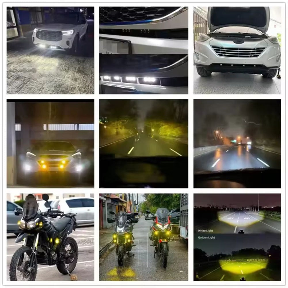 3-LED Car Spotlight IP67 Waterproof Yellow and White Light High Low Beam Lamp for Truck / SUV / ATV