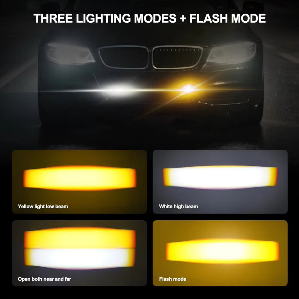 3-LED Car Spotlight IP67 Waterproof Yellow and White Light High Low Beam Lamp for Truck / SUV / ATV