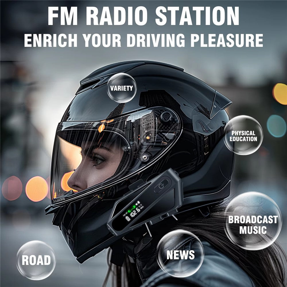 C6 Motorcycle Helmet Bluetooth-Compatible Headset with LCD Screen / FM Radio / Noise Cancellation / Voice Assistant, Hard Mic