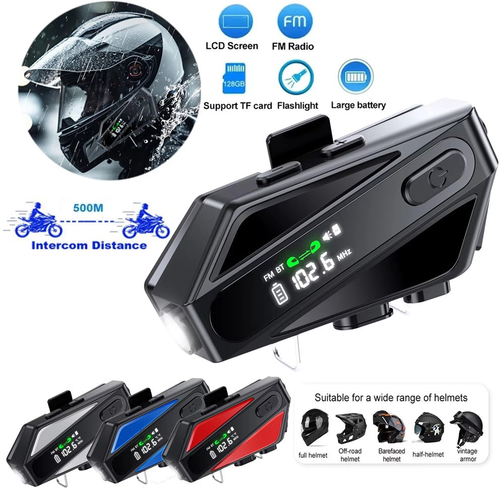 C6 Motorcycle Helmet Bluetooth-Compatible Headset with LCD Screen / FM Radio / Noise Cancellation / Voice Assistant, Hard Mic